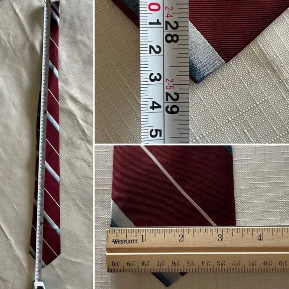 Vintage Burgundy Red Striped Silk Mens Tie Necktie #103 3.25"W by Damon Creation - Picture 4 of 5
